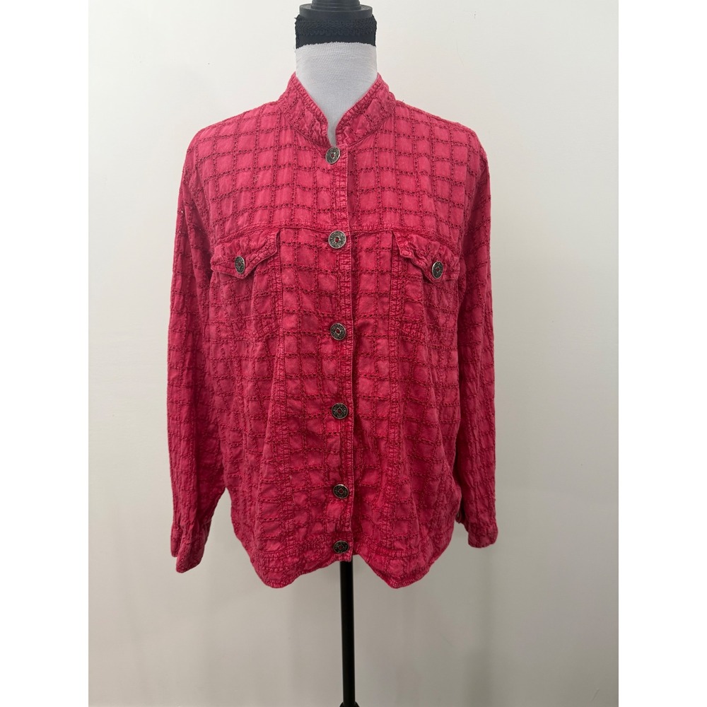 CJ Banks Christopher & Banks Pink Embroidered Cotton Button Down Blouse Size X